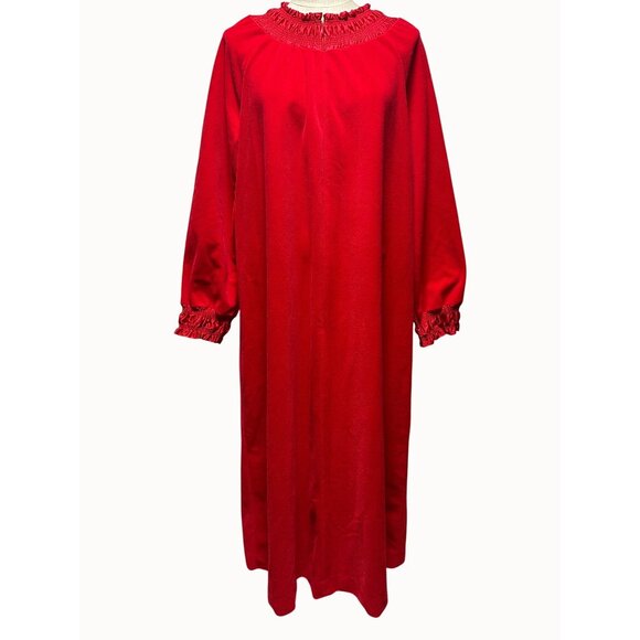 Vintage Vanity Fair Red Velour Nightgown House Coat Long Zip Pockets Large - Picture 2 of 10